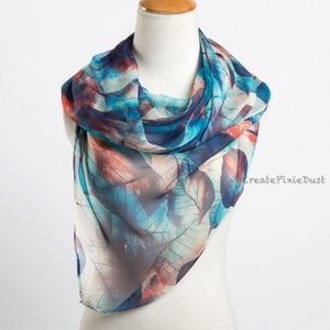 Handmade Leaf Georgette 100% Silk Scarves Multicol